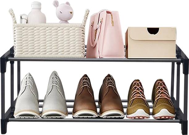 Philoshop Space-Saving 2-Tier Metal Open Shoe Rack Metal Collapsible Shoe Stand