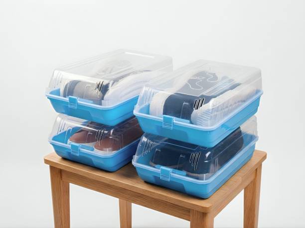 Umax Premium Transparent Shoe Organizer Box | Space-Saving Storage Solution Plastic Collapsible Shoe Stand