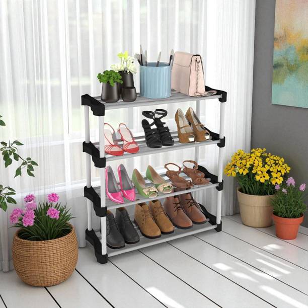 hph craftt Slim Shoe Rack with Top ShelfHanger 4Tier Plastic Entryway Organizer with Hooks Plastic Shoe Rack