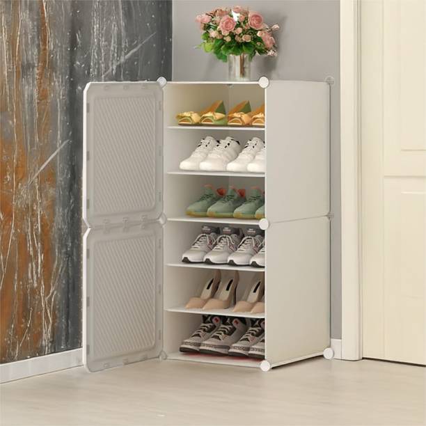 Owme Plastic 2-Door Collapsible Shoe Rack, Plastic Free Stand Cubort Shoe Rack Plastic, Metal Collapsible Shoe Stand