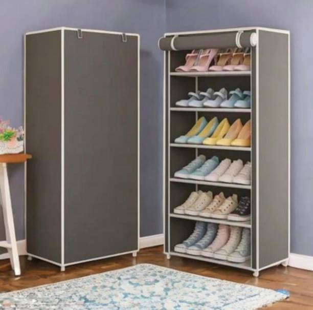 CHOUXPRO Foldable 6-Layer Shoe Rack with Cover | Dustproof & Portable Plastic Collapsible Shoe Stand