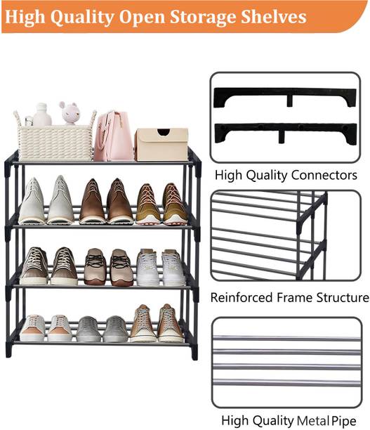 RAXON WORLD 4-Tier Metal Open Shoe Rack Metal Collapsible Shoe Stand
