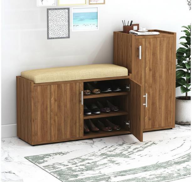 FURNIFINE Vistaire Cushion Seat L-Shape Shoe Storage Cabinet Organizer Engineered Wood Shoe Rack