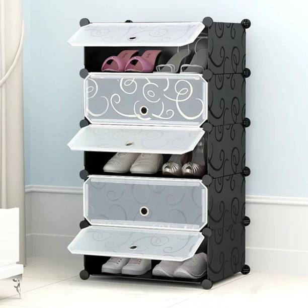 Sasimo 5 Door 5 Shelf Plastic Shoe Stand DIY Plastic Shoe Portable Storage Organizer Plastic Collapsible Shoe Stand