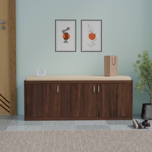 Floresta Wud Engineered Wood Shoe Rack with Cushion Seat | 3 Door Shoe Cabinet for Entryway Engineered Wood Shoe Rack