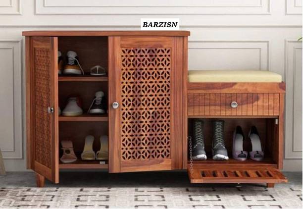 BARZISN Solid Wood Shoe Rack With Extra Storage Solid Wood Shoe Rack For Home, Office Solid Wood Shoe Rack