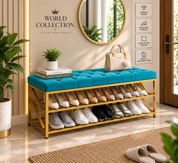 Worldcollection Stylish Shoe Rack with Seating Bench for Entryway, Bedroom & Living Room Metal Shoe Rack