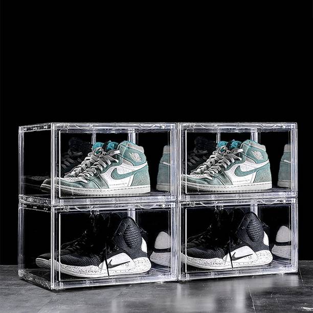 KROOH Plastic Sneaker Containers Bins Portable Storage Organizer Space Saving Foldable Plastic Collapsible Shoe Stand
