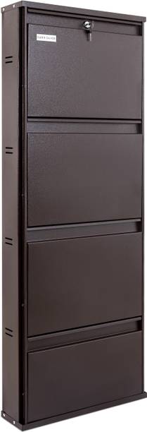 Sleek Silver Sleek Silver Space Saving Shoe Organiser Cabinet with 8-10 Pairs Capacity Metal Shoe Rack