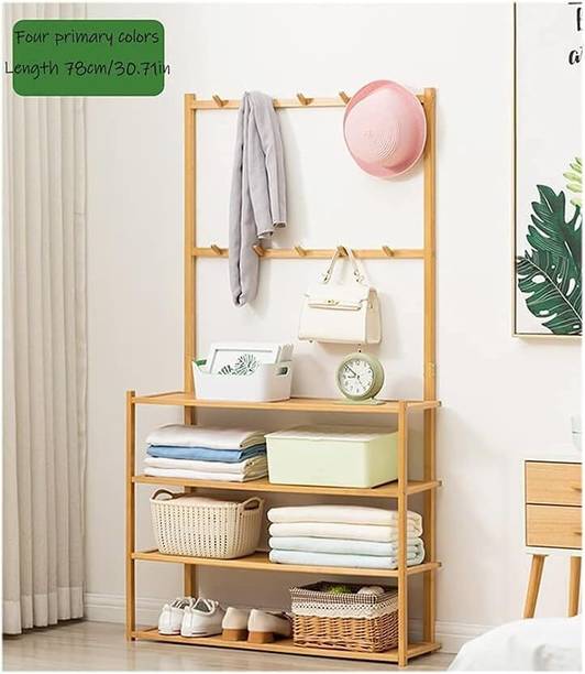 Storia Wooden Coat Rack 4 Layer Shoe Stand Cloth Organizer Bamboo Shoe Rack