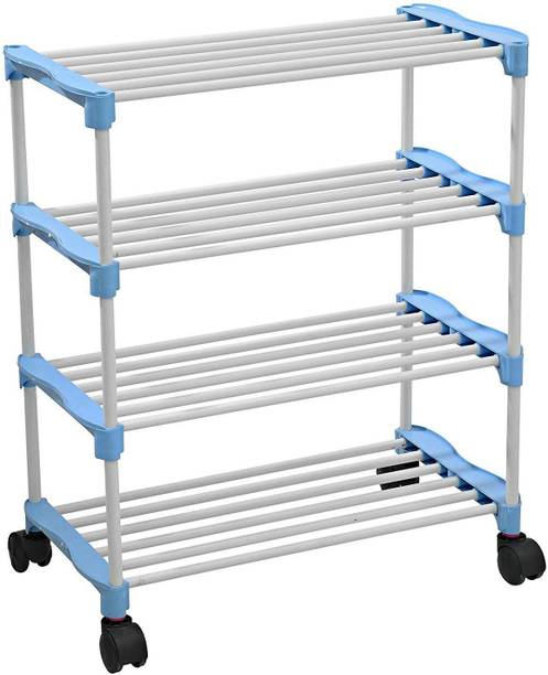 PARASNATH Alloy Steel Smart Shoe Rack with 4 Shelves Shoes Stand (Blue, White) Metal Shoe Stand