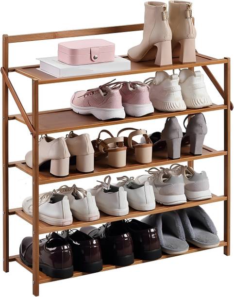 KriShyam ® Portable Foldable 5-Tier Shoe Rack Storage Organizer,Free Installation Folding Bamboo Collapsible Shoe Stand