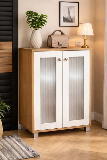 Sasimo 2-Door 4-Shelf Engineered Wood Shoe Rack, Shoe Storage Cabinet with Doors Closet Engineered Wood Collapsible Shoe Stand