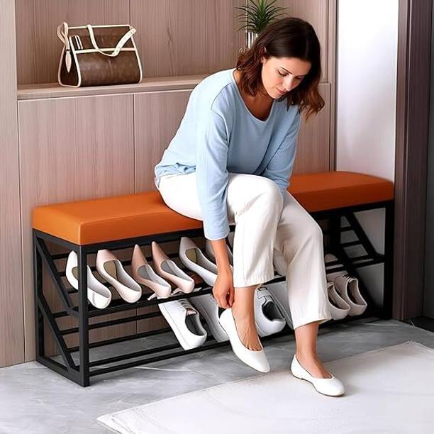 ModWood Modwood Shoe Rack with Mesh Cushion Seat Metal Shoe Rack