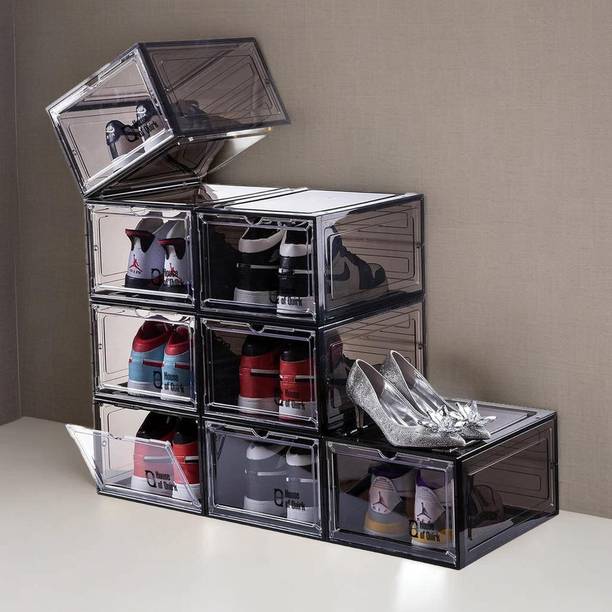 HOUSE OF QUIRK Shoe Boxes with Magnetic Door, Clear Stackable Plastic Shoe Containers Plastic Shoe Rack
