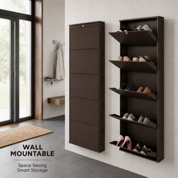 Jaimini Space-Saving 19 Inches Wide Wall-Mountable with Lock & Key for Home and Outdoor Metal Shoe Rack