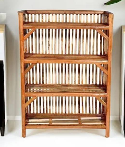 AMEERA 4 Tier Wooden Shoe Rack | Solid Wood Storage Shelf Organizer Bamboo, Cane, Engineered Wood, Solid Wood Collapsible Shoe Stand