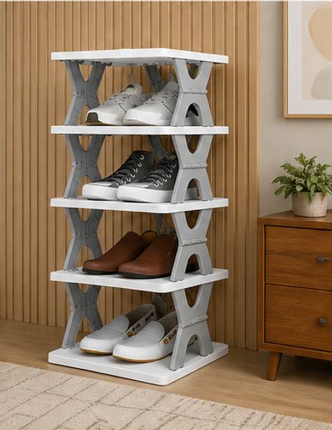 SATEnterprise 5 Layer Adjustable Shoe Rack Foldable Space Saving Shoe Organizer Plastic Collapsible Shoe Stand