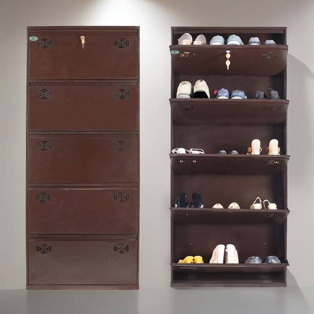 shandar steel 5 Door 26 inches Wall Mounted Metal Shoe Rack with Lock Metal Shoe Rack