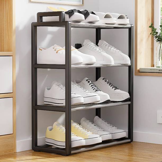 SOUKIO Space-Saving 4-Tier Metal Open Shoe Rack,Home Entryway, Bedroom & Living Room, Metal, Plastic Shoe Stand