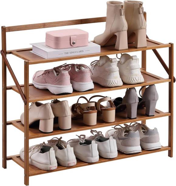 KriShyam ® Portable Foldable 4-Tier Shoe Rack Storage Organizer,Free Installation Folding Bamboo Collapsible Shoe Stand