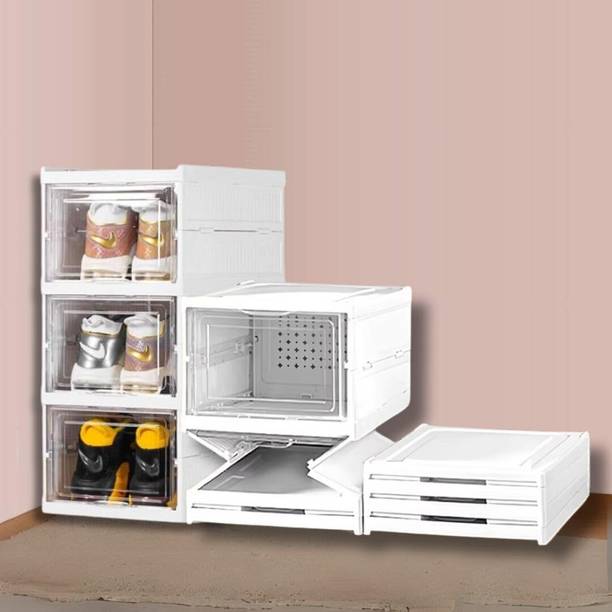 Brijvila 3-Layer Foldable Shoe Organizer Storage Box for Home & Closet (White) Plastic Shoe Rack