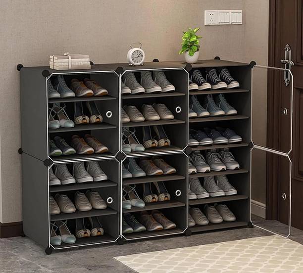 PYXBE 18-Shelf-6-Door Plastic Shoe Rack For Home Kids Shoe Stand Organizer Collapsible Plastic Shoe Rack