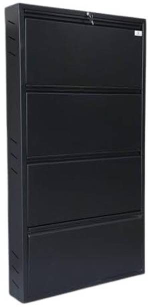 Urbanroots Wall Mounted Matte Black Steel Shoe Cabinet with Lock 4 Shelf Metal Shoe Rack