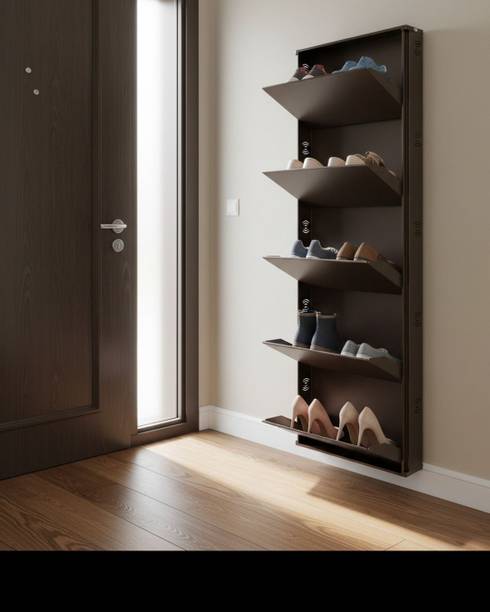 Jaimini Metalmate 19/5 Black Metal Shoe Rack 5 Layer Wall-Mounted Folding Shoe Metal Shoe Rack