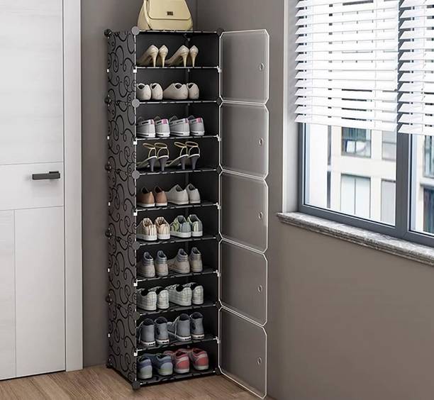 SNKR ESSENTIALS 10-Shelf-5-Door Plastic Cupboard Shoe Rack Plastic, Metal Collapsible Shoe Stand
