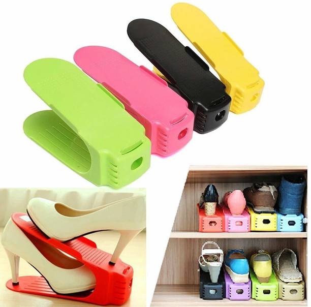 FurniGully Double Layer Shoe Rack Organizer Holder for Closet Plastic Shoe Stand PACK OF 10 Plastic Shoe Stand