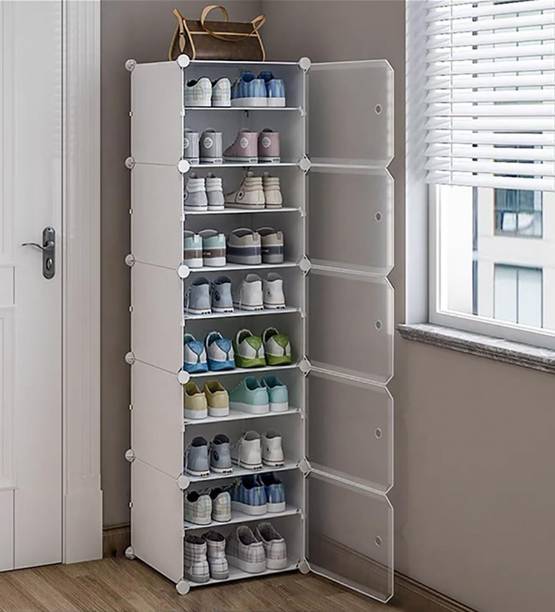 Evrum 10-Shelf-10-Door Plastic Cubort Shoe Rack Plastic Collapsible Shoe Stand
