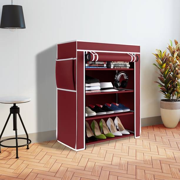 FABURA 4 Shelf Plastic Pipes & Cover PP Collapsible Wardrobe