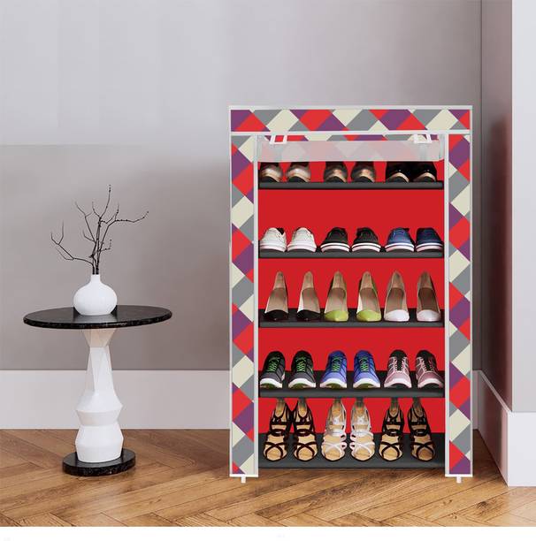 BEEYZELL 5 Shelf Foldable Collapsible ShoeRack Plastic Collapsible Shoe Stand