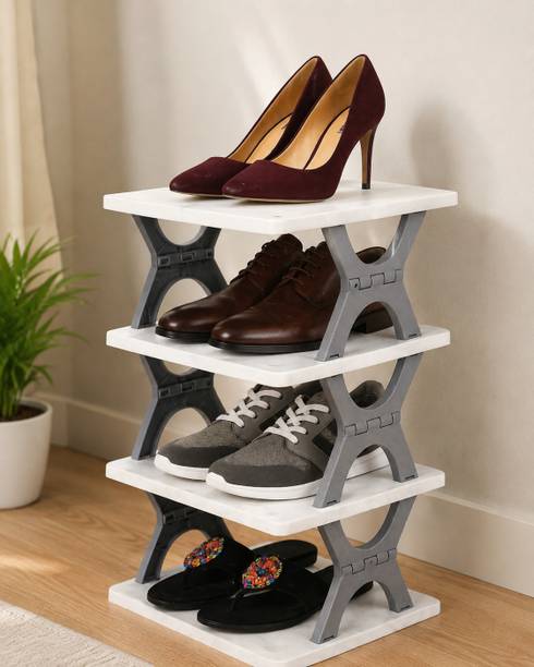 TZZ ENTERPRISES FlexiFold 4-Tier Shoe Organizer Plastic Collapsible Shoe Stand