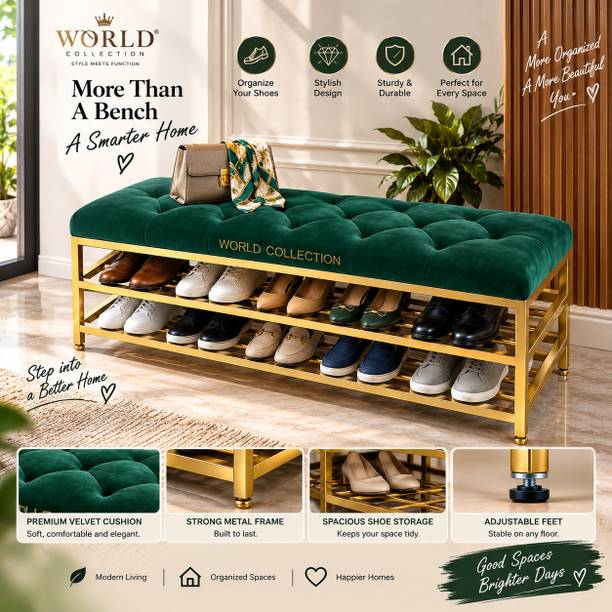Worldcollection Shoe Rack Seat | 2 Tier Metal Footwear Storage Bench for Entryway Metal Shoe Rack