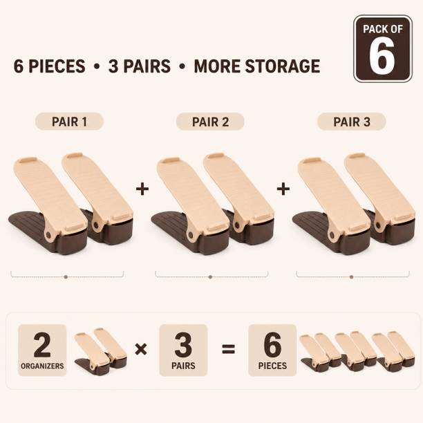 Snorsh Essentialsstore Pack of 6 Double Deck Adjustable Shoe Organizer Slots Plastic Shoe Rack