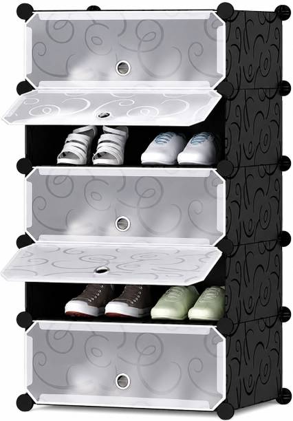 Hayosha 5-Shelf-5-Door Plastic Cubort Shoe Rack Metal, Plastic Collapsible Shoe Stand