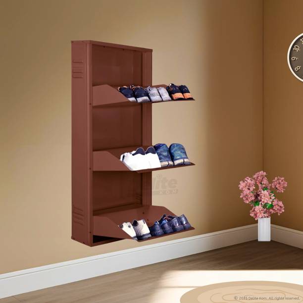 Delite Kom 20 Inch Wide, 3 Shelf | Store 7-8 Shoe/12 Slipper | Lockable, Wall Mount Metal Shoe Rack