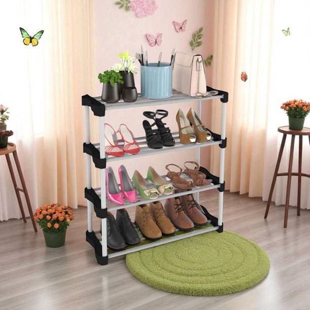 hph craftt 4-Tier Plastic Shoe Stand with Hooks - Multi-Purpose Organizer for Entryway Plastic Shoe Rack