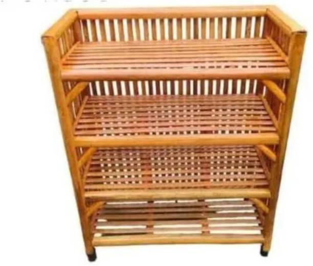 Areeb Ali Traders 4 Tier Multipurpose Storage Rack for Kitchen Bathroom Home Organiser Shelf Bamboo Collapsible Shoe Stand