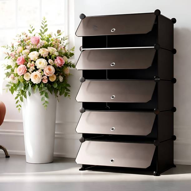 VIV-ATIQ Portable 5 Layer Foldable Shoe and Utility Storage Rack with Doors for Home Use Plastic, Metal Shoe Rack