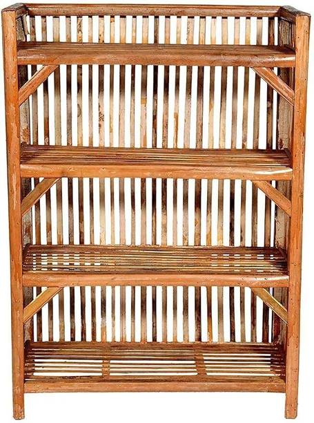 SHIFA Wooden Bamboo 4-Tier Rack Kitchen Organiser Bamboo, Solid Wood Bamboo, Solid Wood Shoe Stand