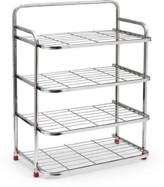 KitchenPlus 4-Tier Stainless Steel Organiser for Kitchen | Wall Mounted Shoe Rack Metal Collapsible Shoe Stand