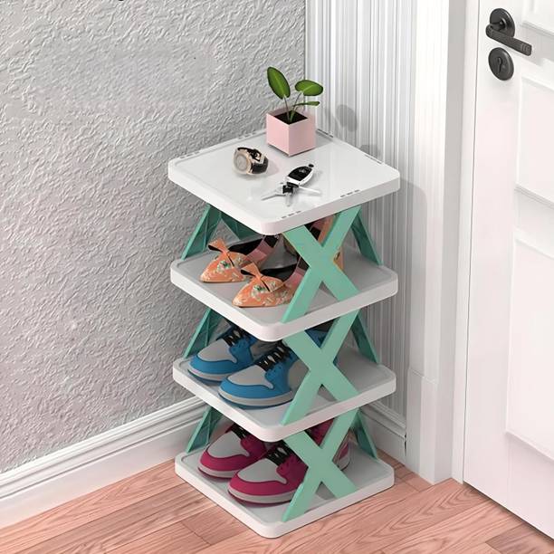 QONETIC 4 Layer Plastic Shoe Rack Stackable Foldable Organizer for Home Storage Shelf Plastic Shoe Rack