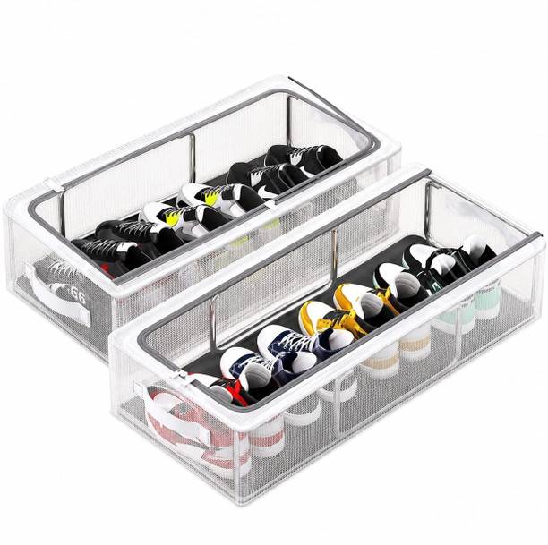 jeneric Premium Mesh Shoe Storage Organizer – 2 Piece Set Plastic Collapsible Shoe Stand
