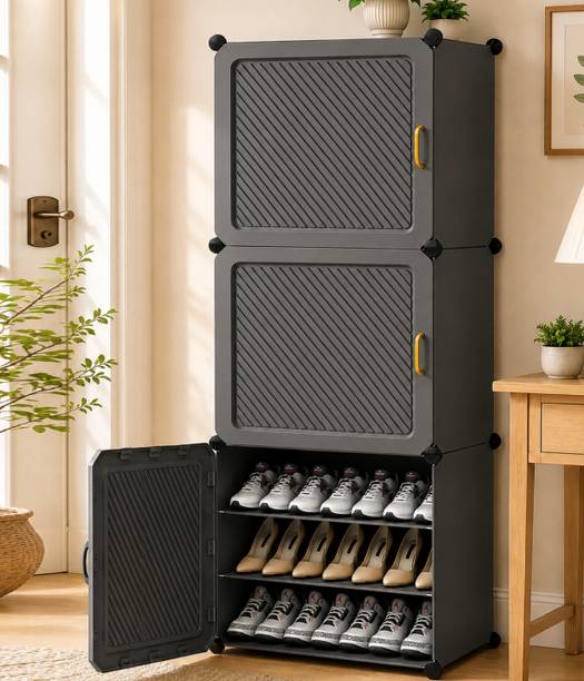 Sasimo 9-Shelf-3-Door Plastic Cubort Shoe Rack Plastic Collapsible Shoe Stand