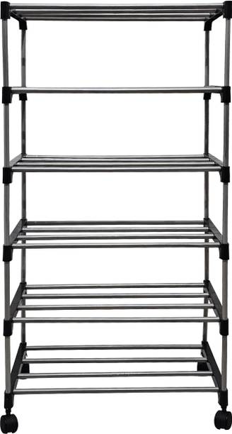 BHIMADA 6-Tier Metal Open Shoe Rack With Wheels Metal Collapsible Shoe Stand
