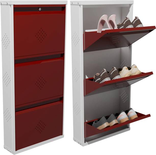 KRUGER 3 Door 21x43x5.5 inch 6 to 9 Shoe Capacity Wall Mounted Centralised Lock Metal Shoe Rack