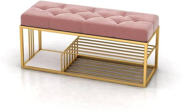 DecorationCrown Luxurious Shoe Bench with Golden Shoe Shelf,Velvet Upholstered Shoe Rack Bench Metal Shoe Rack